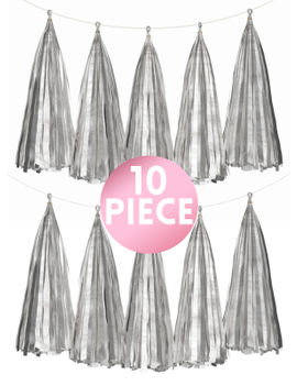 14" Silver Paper Tassel, 10ct