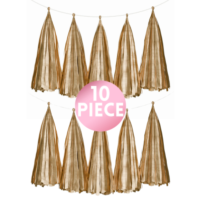 14" Gold Paper Tassel, 10ct