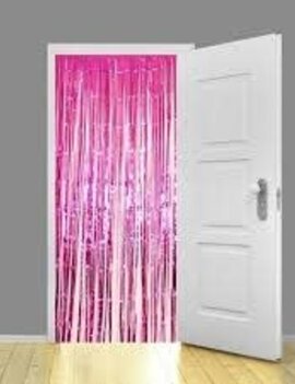 1" Wide cut - Bright Pink Tinsel Door Curtain - 3'x8'