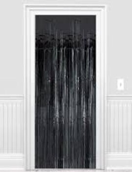 1" Wide cut - Black Tinsel Door Curtain - 3'x8'