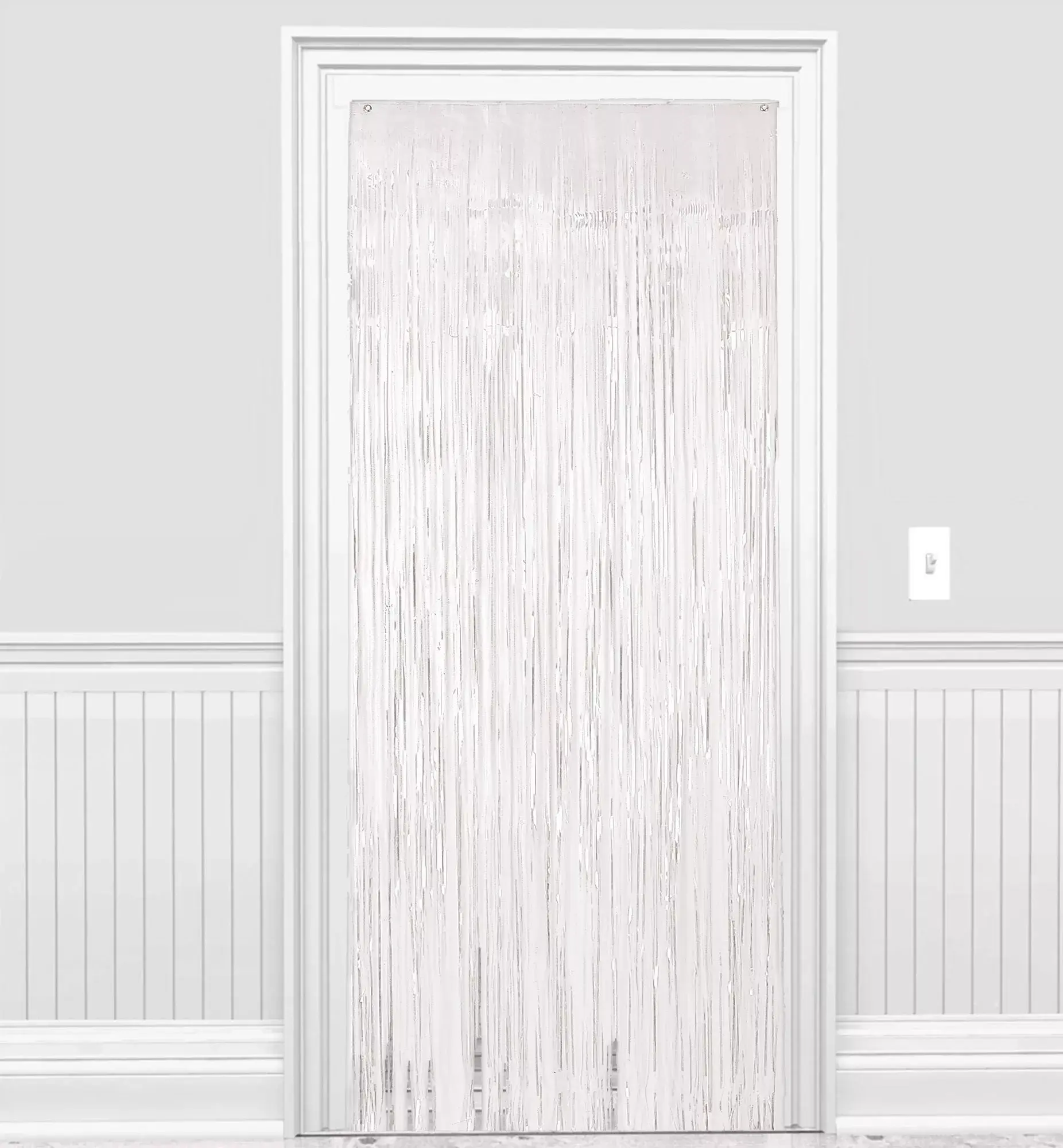 1" Wide cut - White Tinsel Door Curtain - 3'x8'