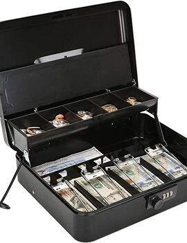 Large Locking Cash Box with Money Tray
