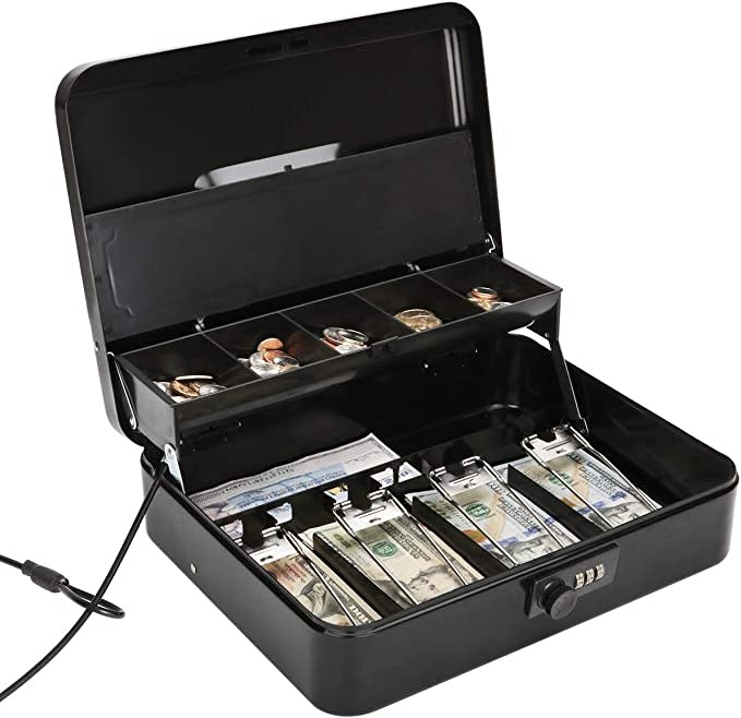 Large Locking Cash Box with Money Tray