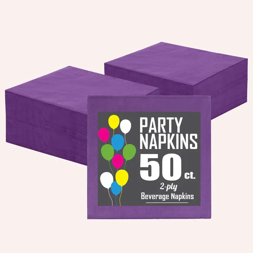 Purple 2-Ply Beverage Napkins- 50 count