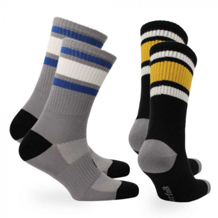 Norfolk Norfolk Retro Style Ribbed Cotton Cushioned Crew Socks (2pk) Black/Grey