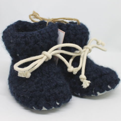 Juno Crochet Sheepskin Slipper Navy