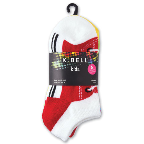 K Bell No Show Socks 6PK Sneaker Bright (Shoe 9 - 13)