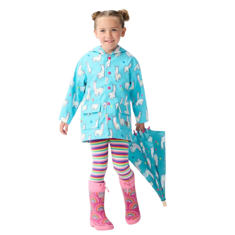 Hatley Hatley Adorable Alpacas Raincoat Blue Curacao