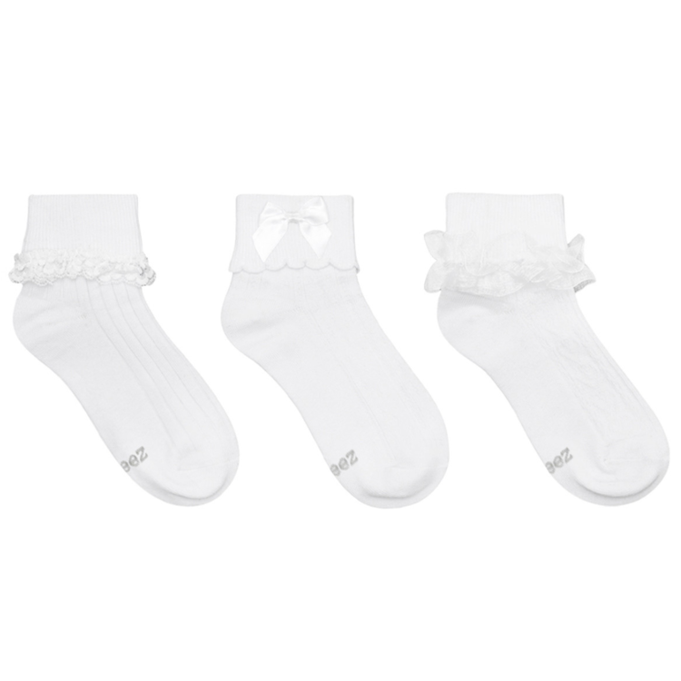 Robeez Robeez Classic Cuffed White Socks (3PK)