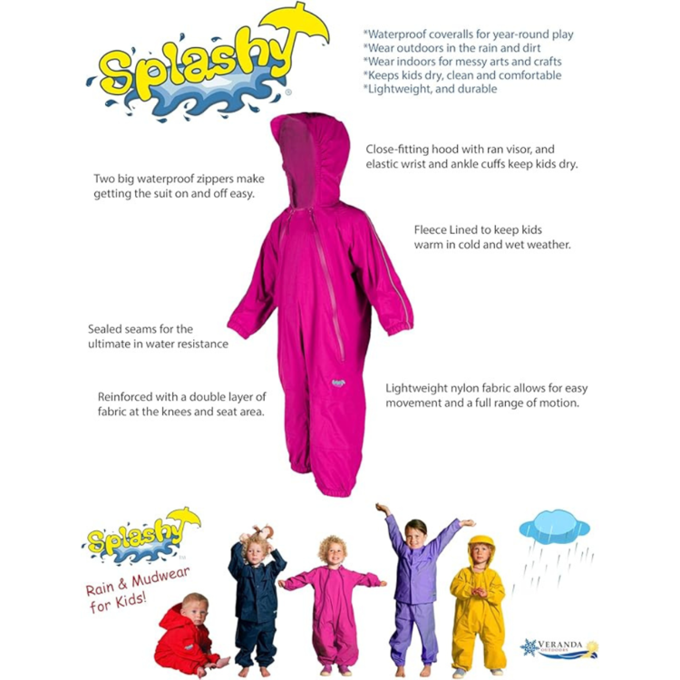 J&K J&K Splashy Fleece Lined One Piece Suit Hot Pink