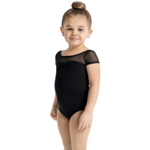 Capezio Mesh Yoke Short Sleeve Leotard Black (Size 7-8, 10-12)