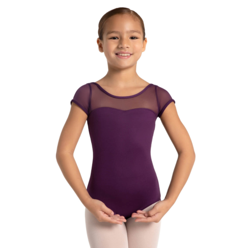 Capezio Mesh Yoke Short Sleeve Leotard Aubergine