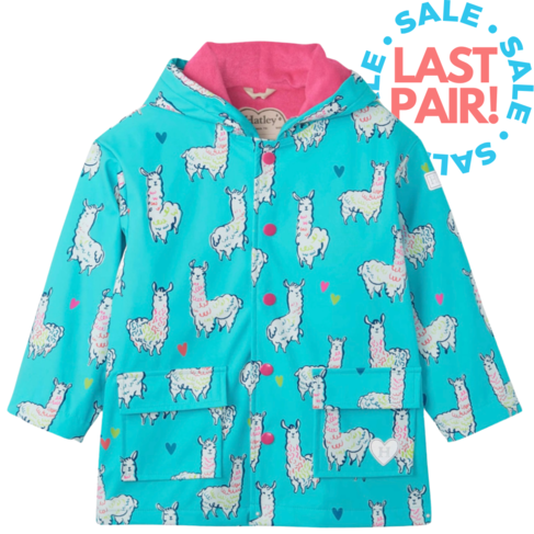 Hatley Adorable Alpacas Raincoat Blue Curacao (Size 2)