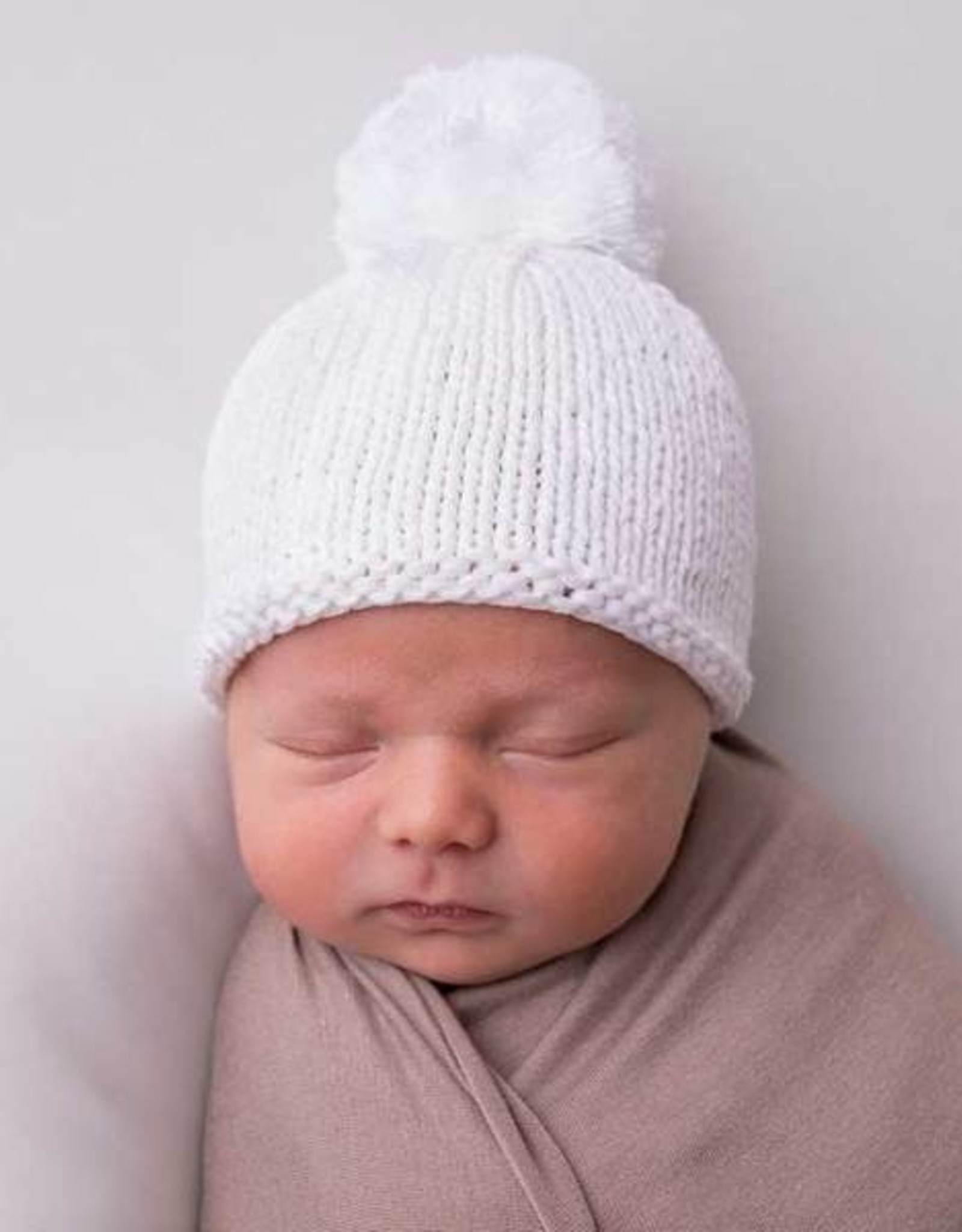 Huggalugs Pom Pom Beanie White Newborn