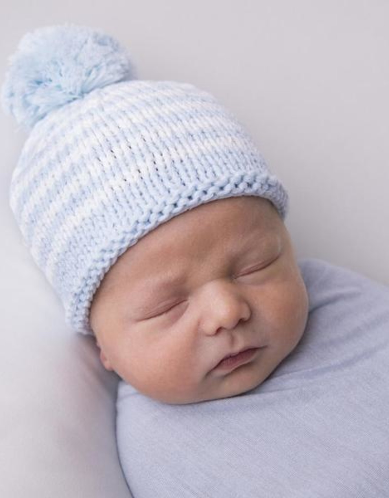 Huggalugs Pom Pom Beanie Blue Stripe Newborn