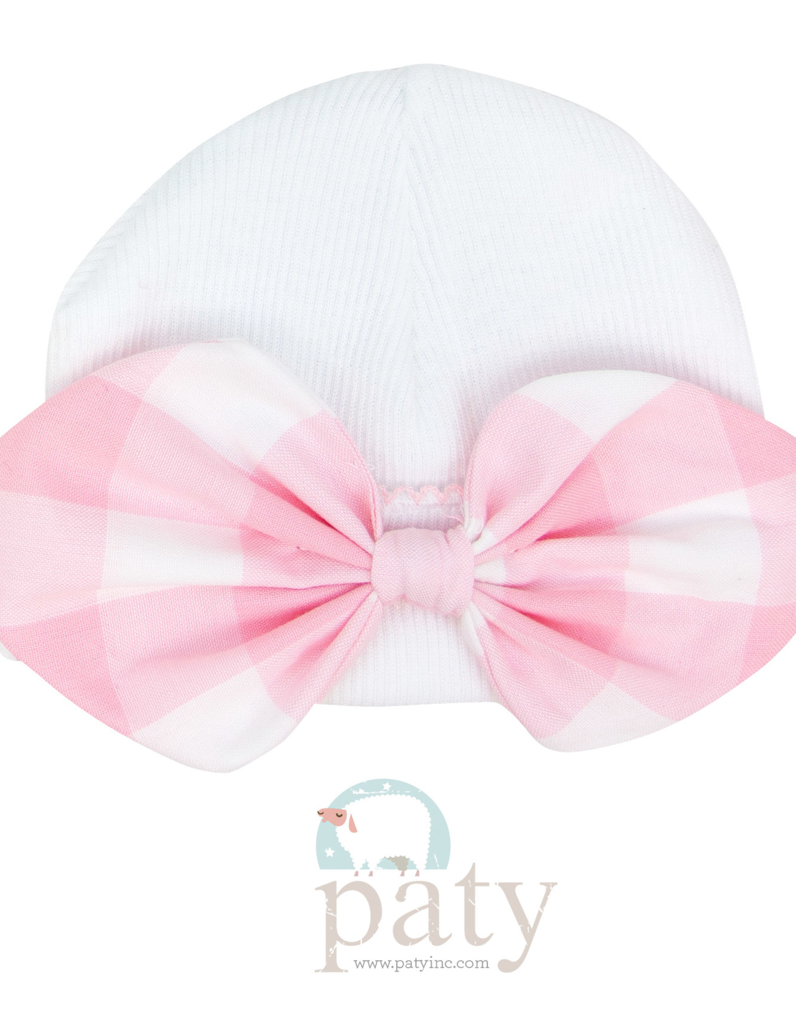 Paty, Inc. 126RBW Bow Beanie Cap Newborn Pink Check