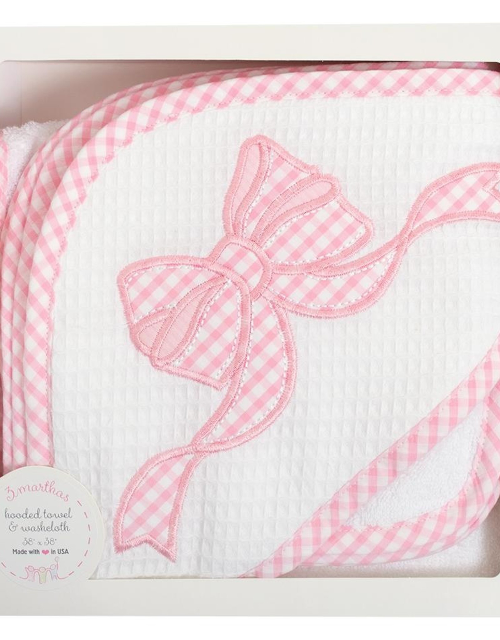 3 Marthas 3M Boxed Hooded Towel Set Pink Bow