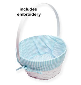 Burton & Burton Lined Easter Basket w/ Embroidery Aqua Stripe