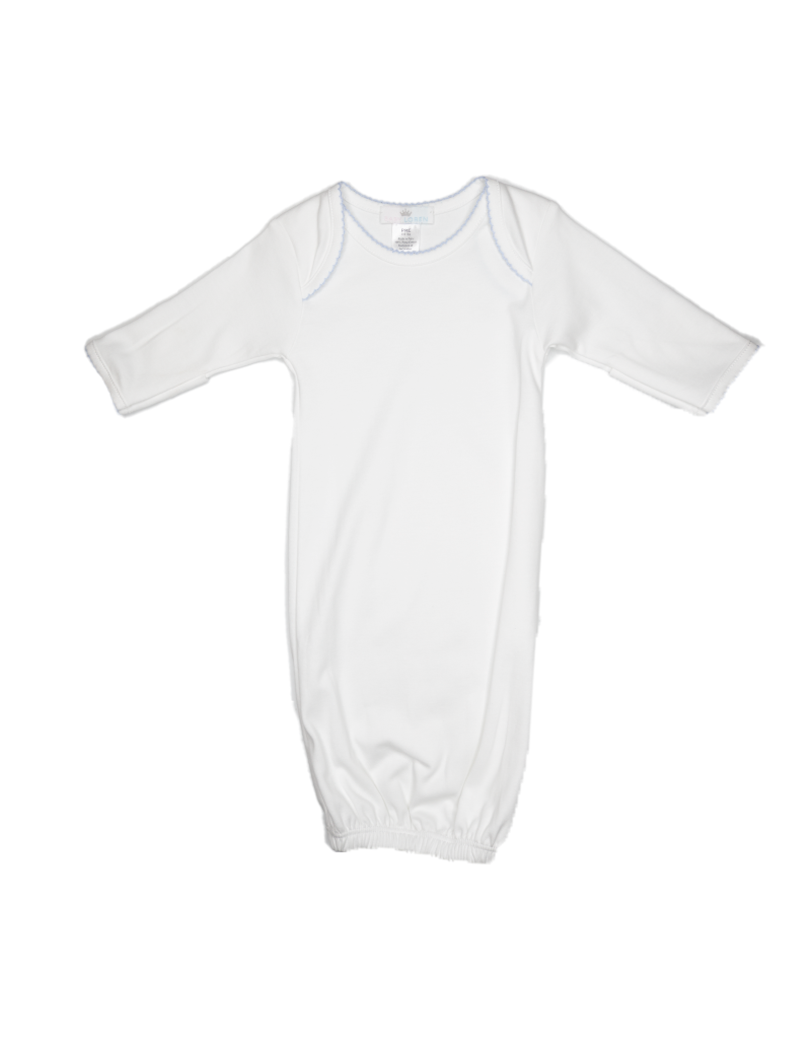 Baby Loren WBG-019 White Gown Blue Picot Trim