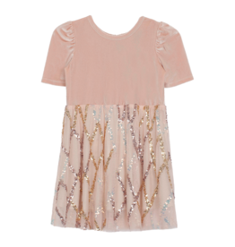 Isobella and Chloe Ayla Pink Velvet Sequin Dress