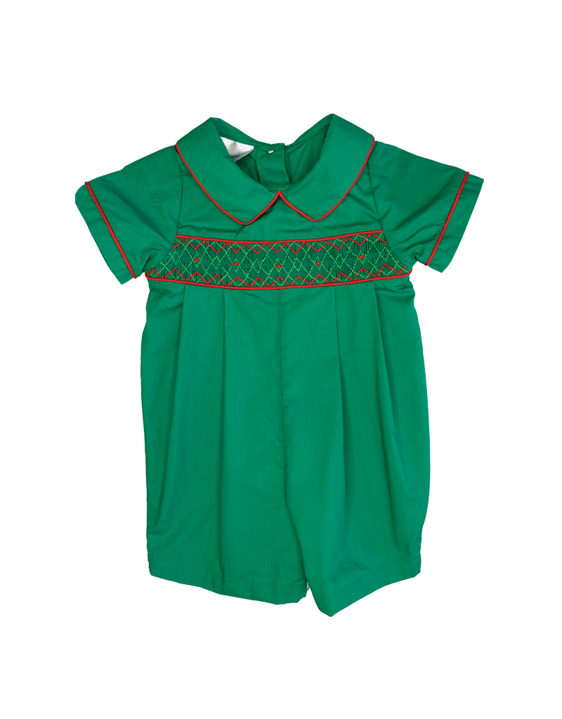 Baby Blessings BB0507 Green/Red Smocked Shortall