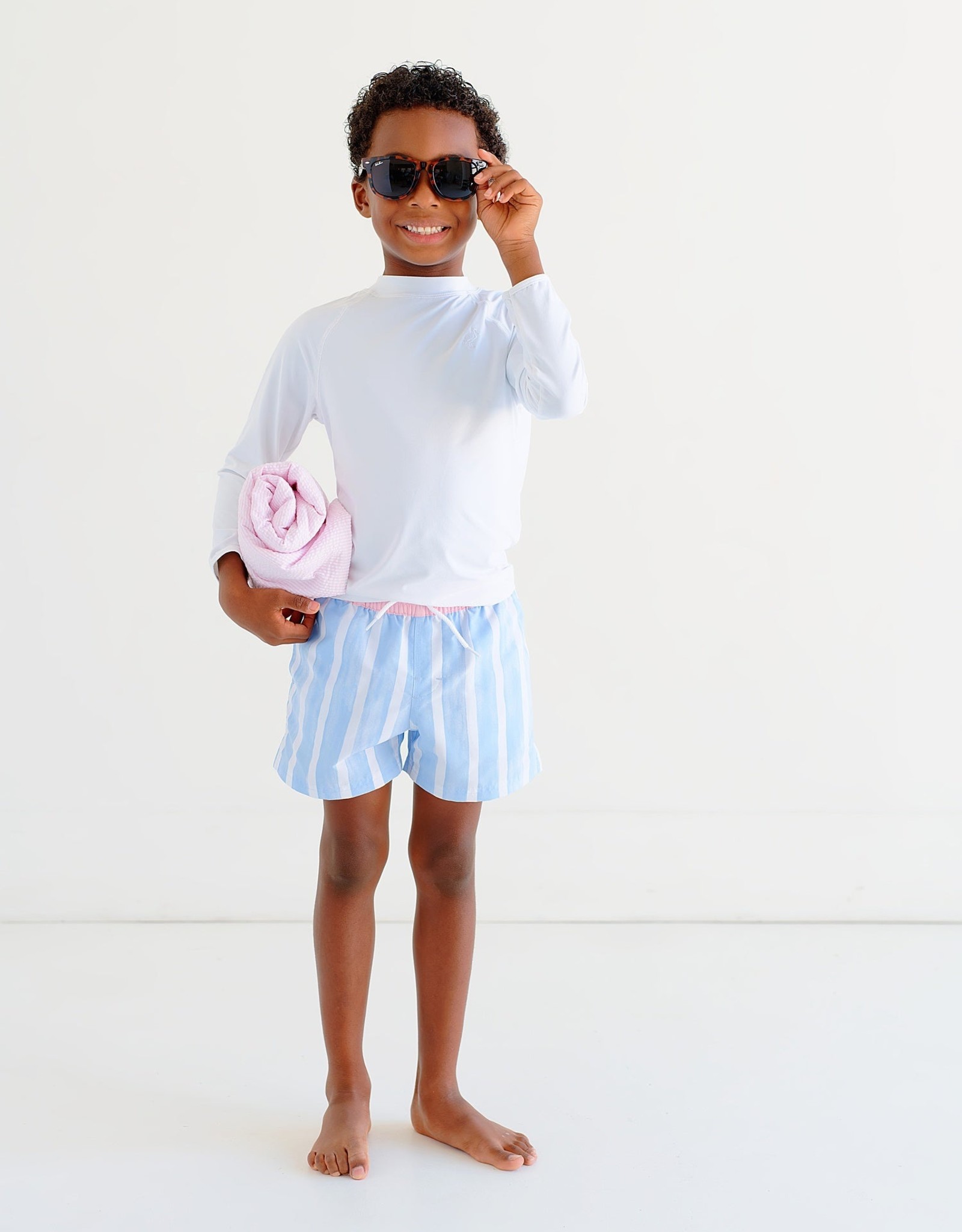 Winnie's Wave Spotter Swim Shirt (UPF 35+) Caicos Cabana Stripe (Hamptons Hot Pink) & Worth Ave White