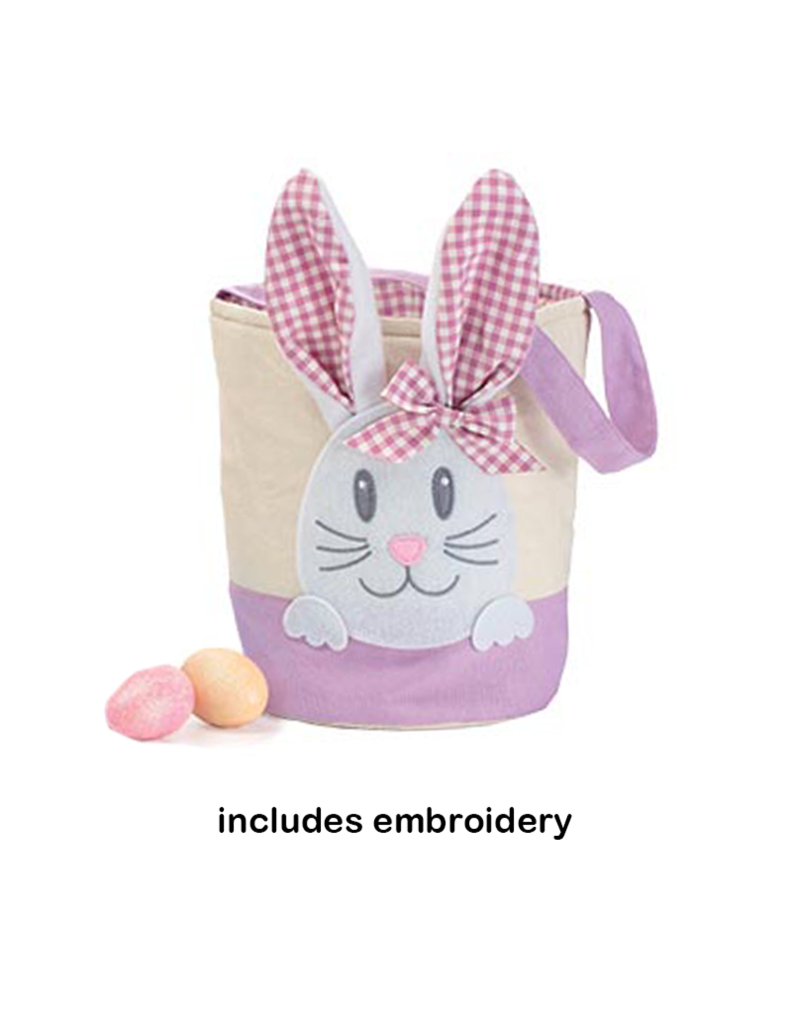 Burton & Burton Fabric Bunny Basket w/Embroidery Lavender