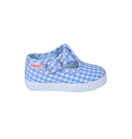 Cienta Unisex T-Strap Blue Gingham