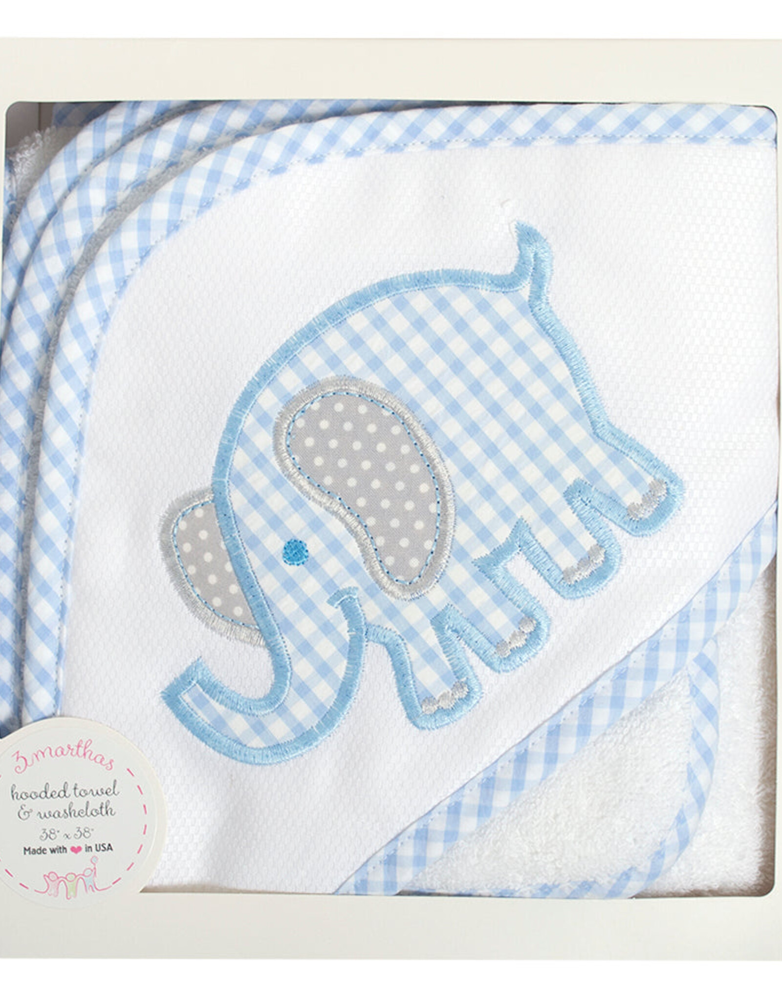 3 Marthas 3M Boxed Hooded Towel Set Blue Elephant