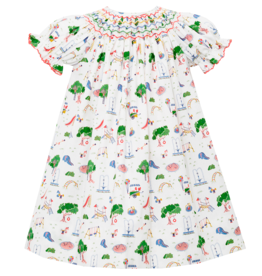 Petit Bebe Park Scene Print Smocked Bishop Dress