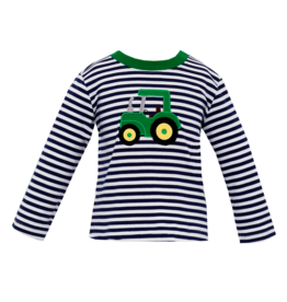 Claire and Charlie Navy Stripe Tractor Shirt
