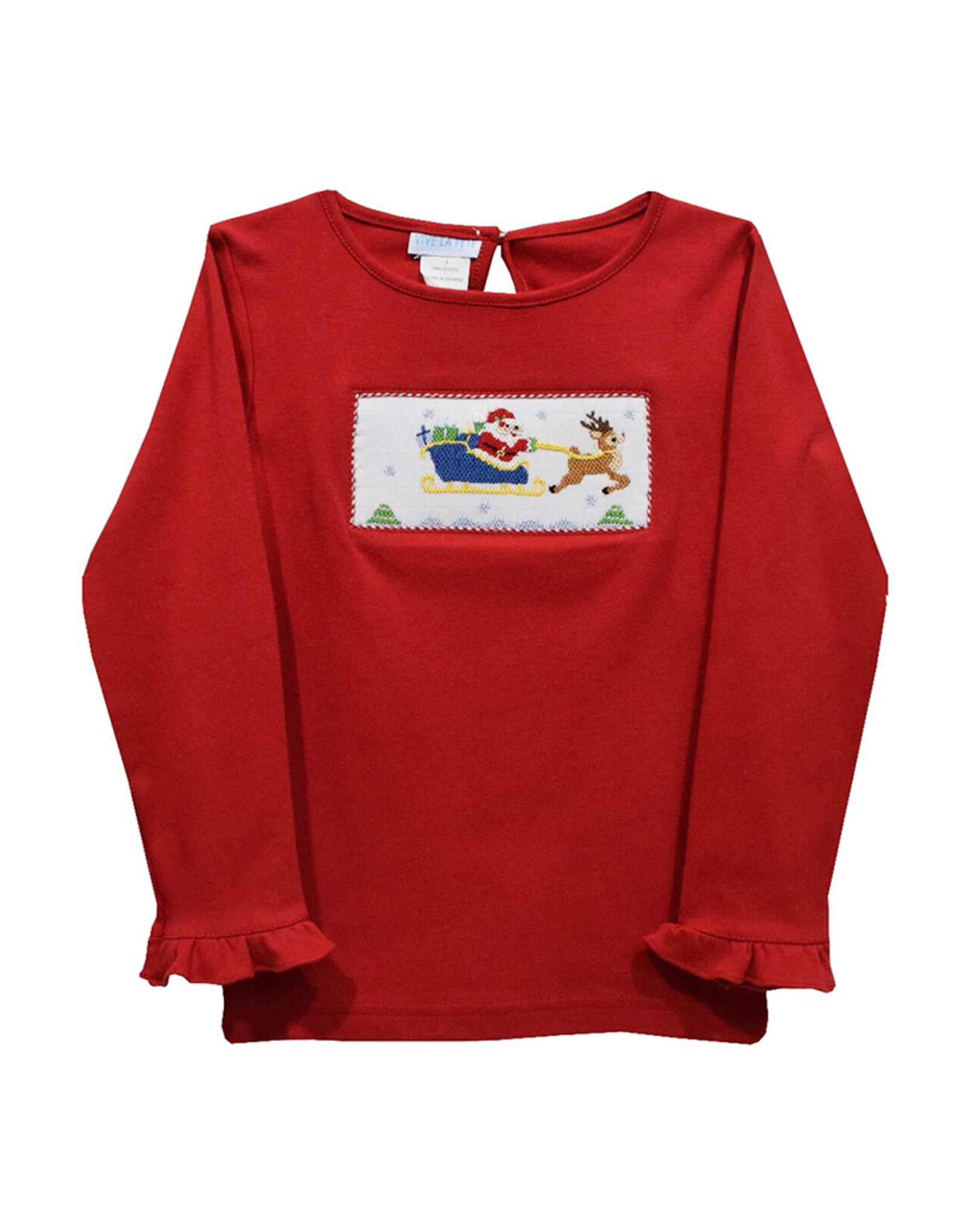 Vive la Fete VFF23 Red Santa Sleigh Ruffle Smocked Shirt