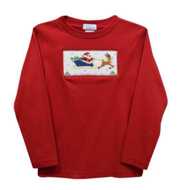 Vive la Fete Red Santa Sleigh Smocked Shirt