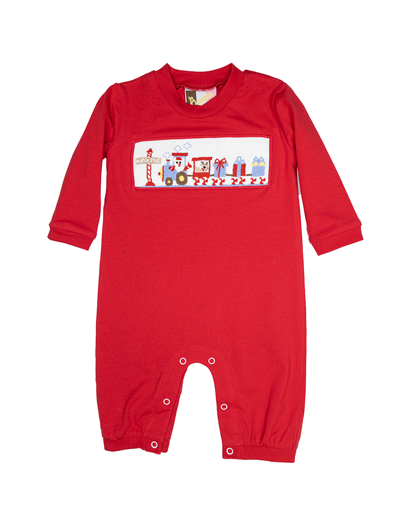 Banana Split Christmas Train Smocked Romper Spoiled Sweet