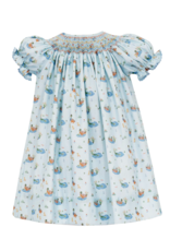 Anavini 222A Baby Mallard Duck Print Smocked Bishop Dress