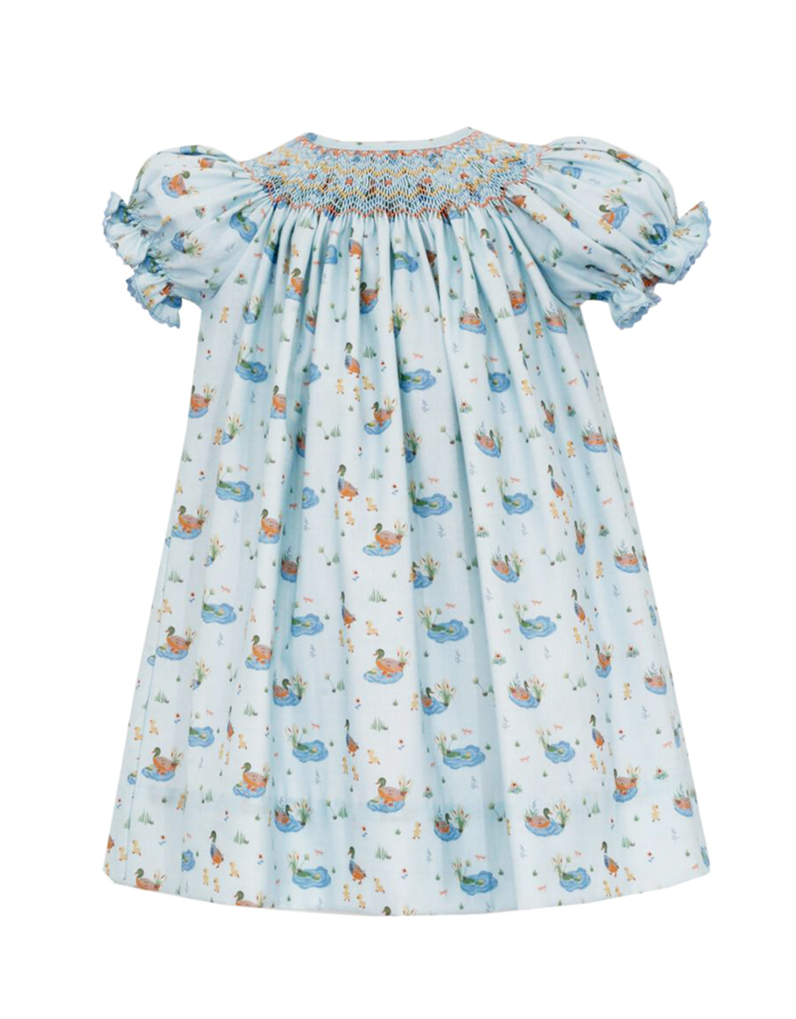 Anavini 222A Baby Mallard Duck Print Smocked Bishop Dress