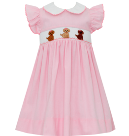 Petit Bebe Pink Puppies Smocked Waist Dress