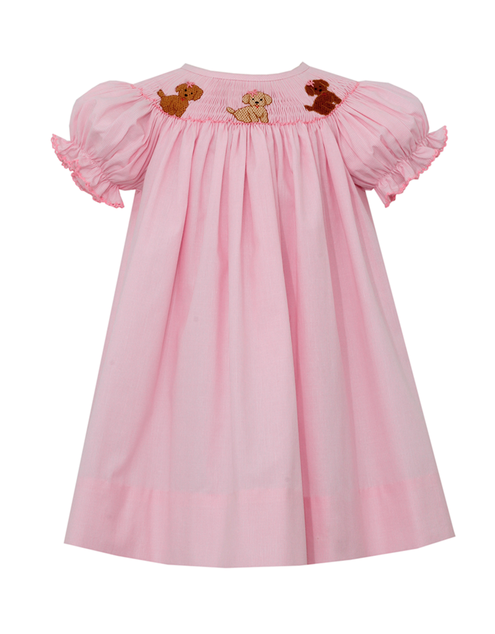 Petit Bebe Pink Puppies Smocked Bishop Dress Spoiled Sweet
