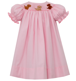 Petit Bebe Pink Puppies Smocked Bishop Dress