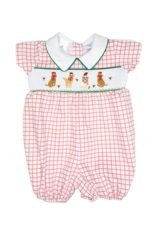 Lulu Bebe LBF23 Red Check Puppy Smocked Bubble