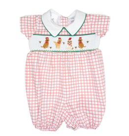 Lulu Bebe Red Check Puppy Smocked Bubble