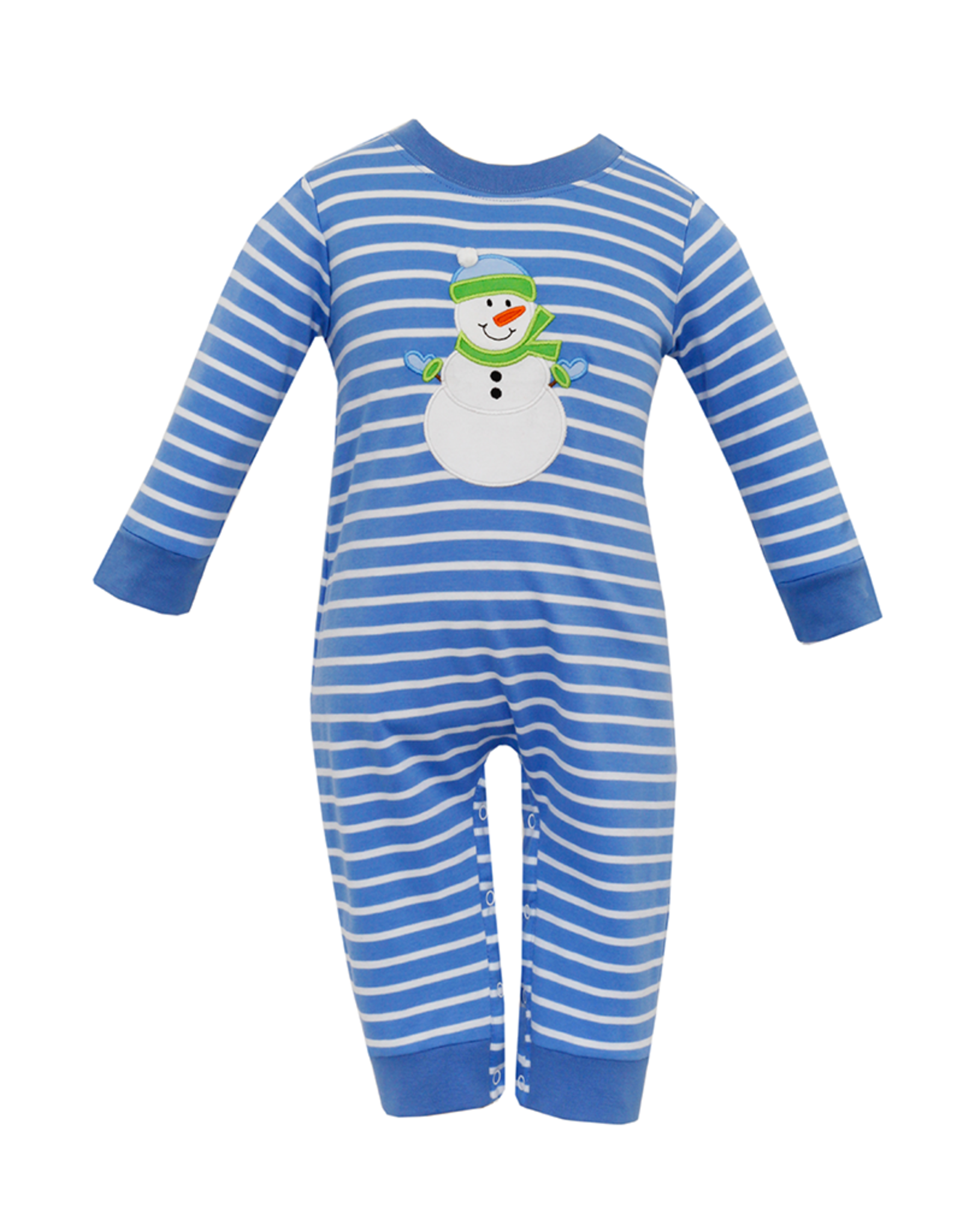 Claire and Charlie 5032H Blue Stripe Snowman Romper