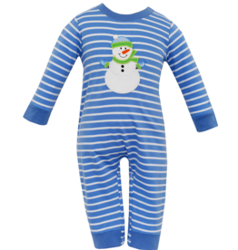 Claire and Charlie Blue Stripe Snowman Romper