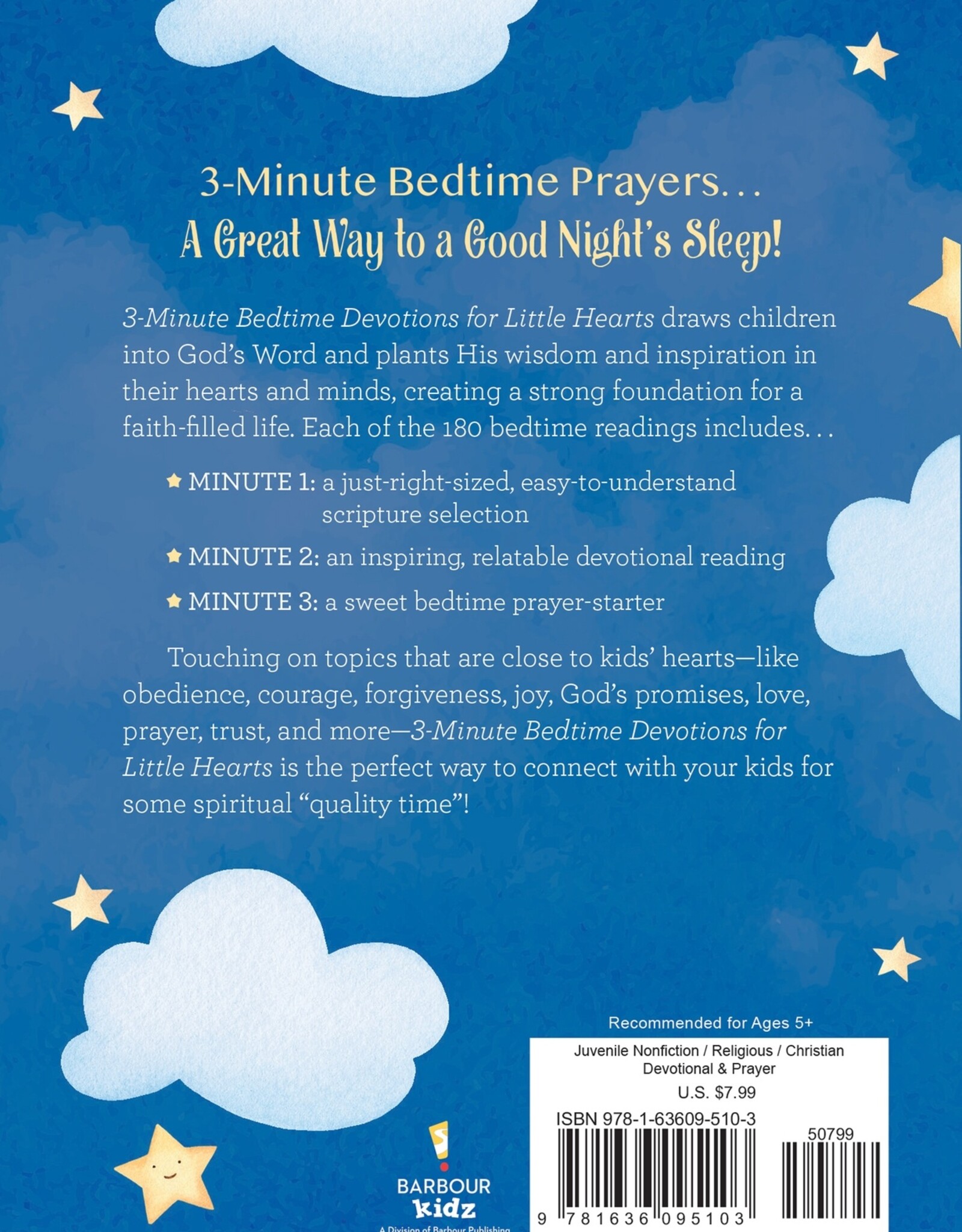 Barbour Publishing 3 Minute Bedtime Devotions for Little Hearts