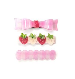 Lilies & Roses 3 pack Alligator Clips Pink Check Strawberries