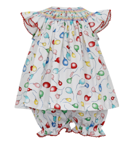 Petit Bebe Balloon Print Smocked Bishop Bloomer Set