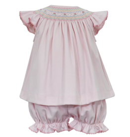 Petit Bebe Riley Pink Knit Smocked Bishop Bloomer Set