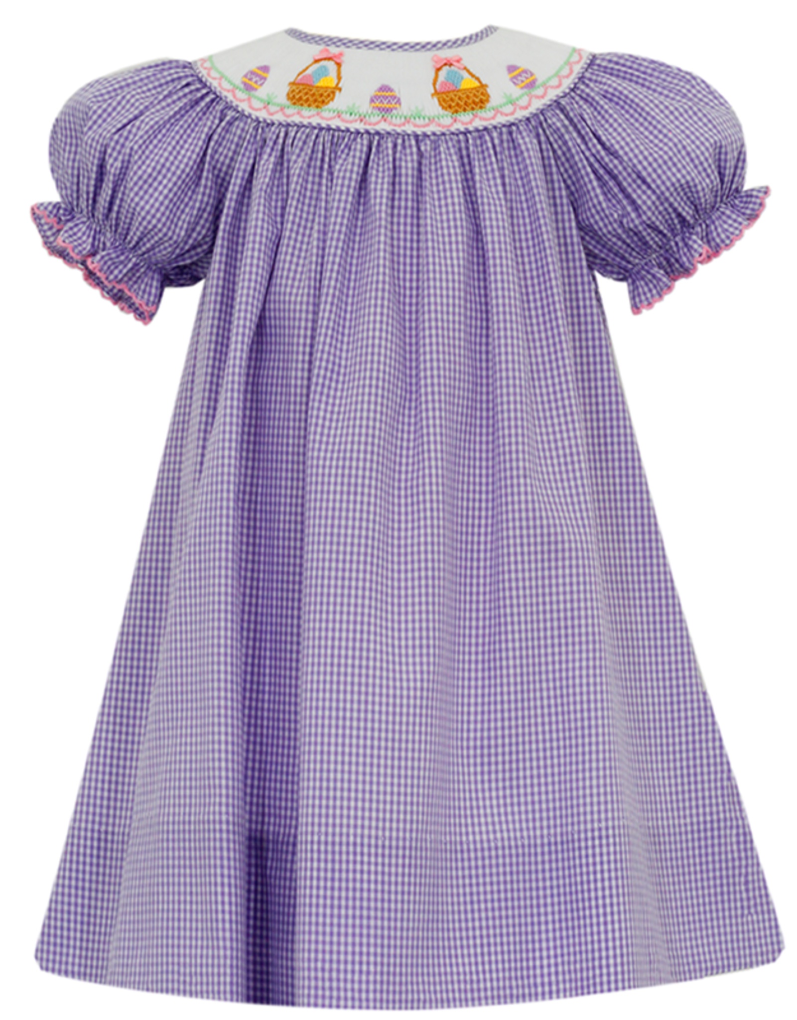 Petit Bebe 123R Lilac Gingham Easter Basket Bishop Dress