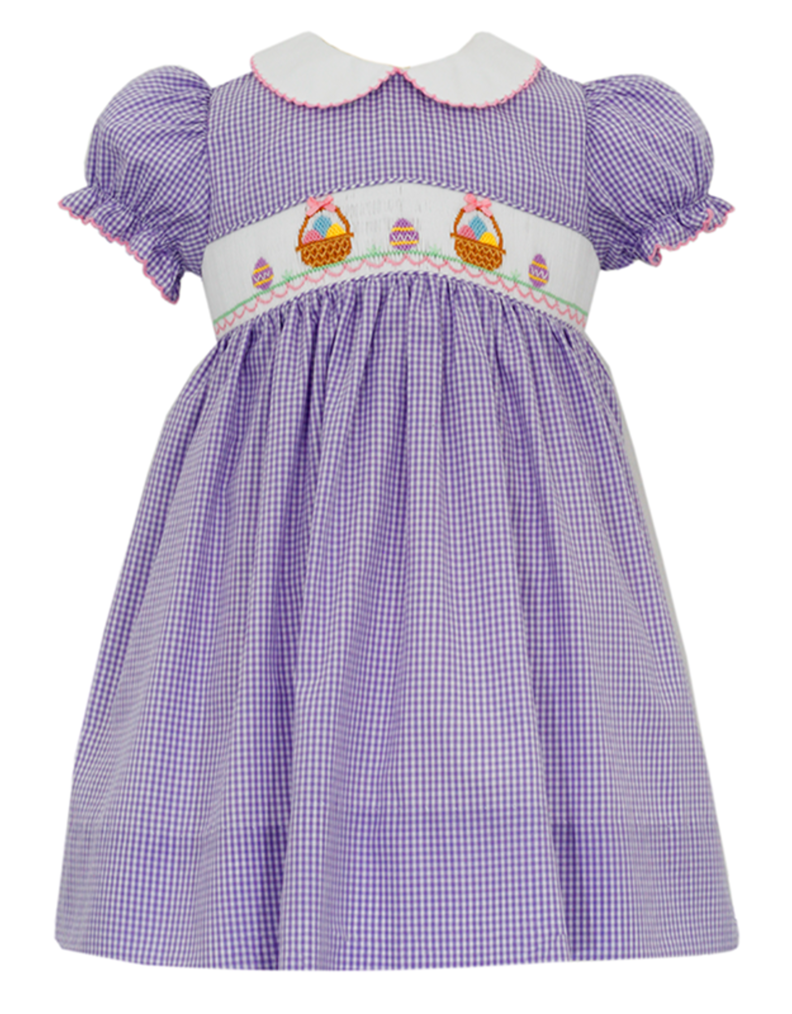 Petit Bebe 123D Lilac Gingham Easter Basket Sash Dress
