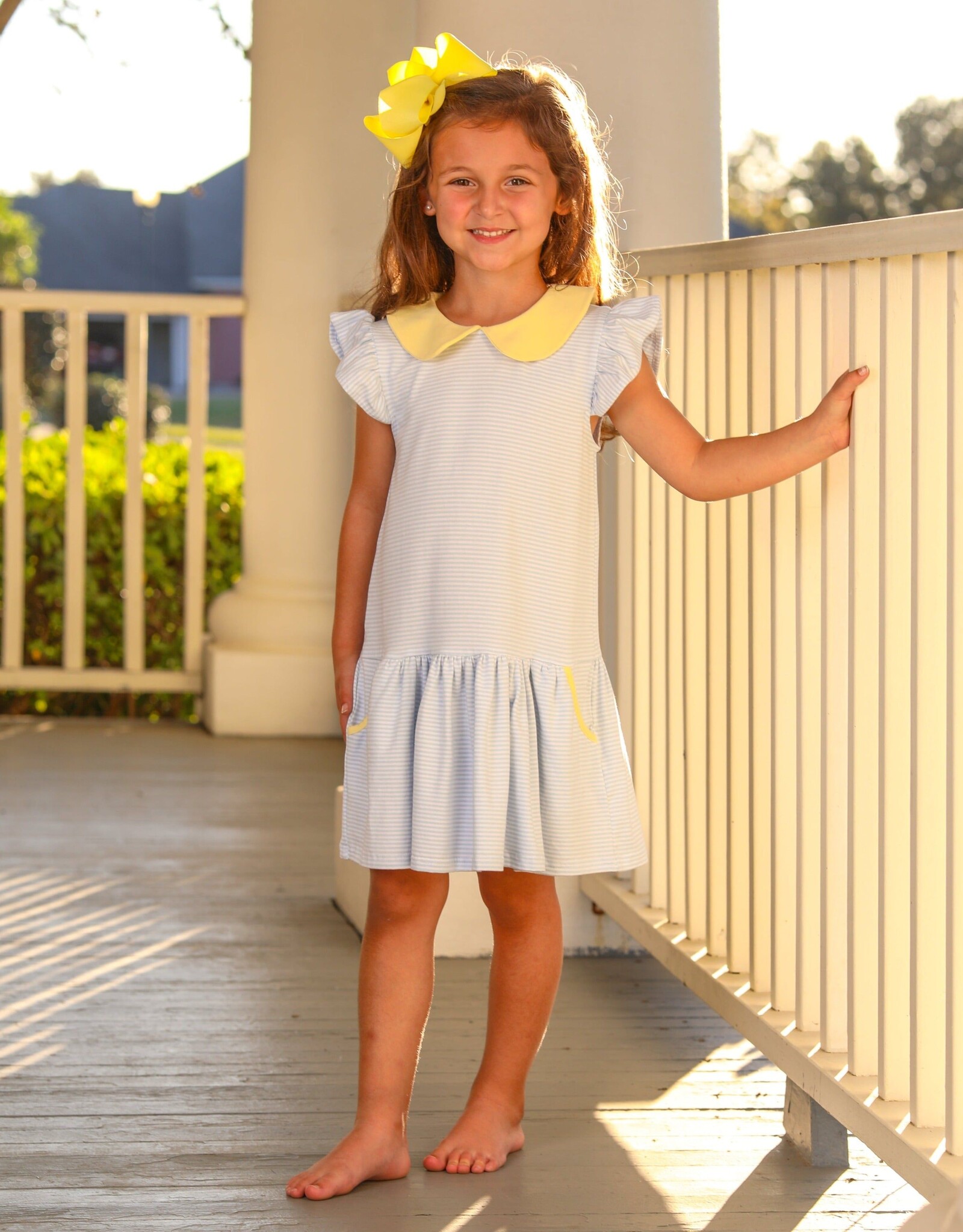 Trotter Street Kids TSS24 Genevieve Dress Blue Stripe/Yellow